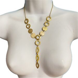 Vintage Enamel Cream & Gold Link Dangle Necklace